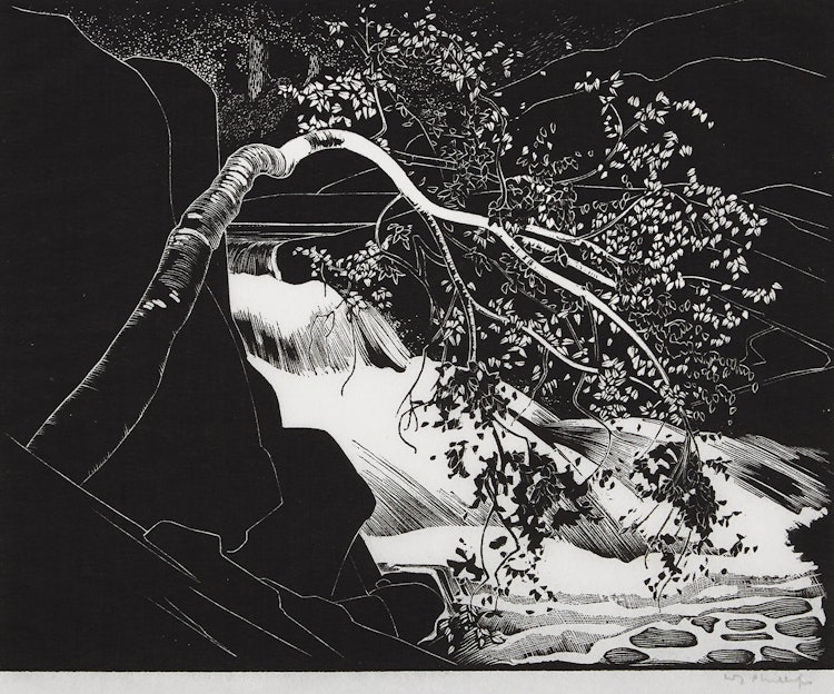 Artwork by Walter Joseph Phillips,  Rushing River, Lake of the Woods (1931)