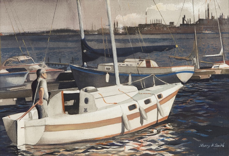 Artwork by Henry W Smith, Sailboats at Hamilton Harbour