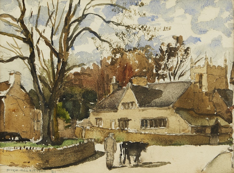 Artwork by Hugh Douglas “Bungje” Robertson, Man and Cow on a Stroll