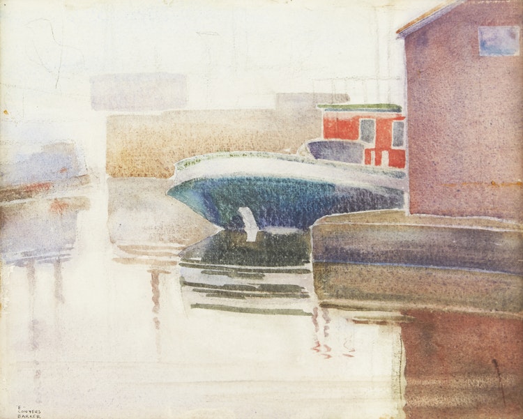 Artwork by Ernest Conyers Barker, Harbour Scene