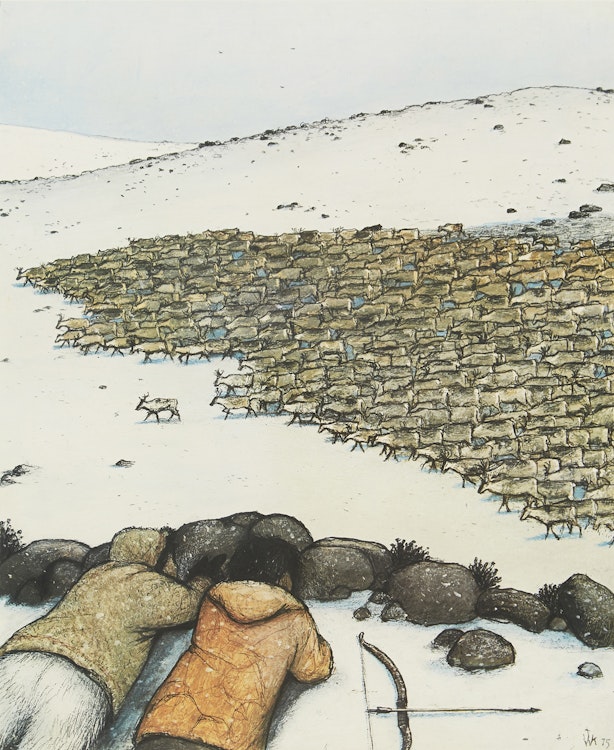 Artwork by William Kurelek,  Stalking Caribou