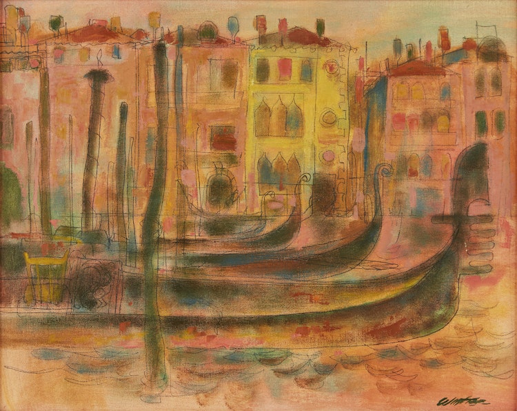 Artwork by William Arthur Winter, Gondolas, Grand Canal