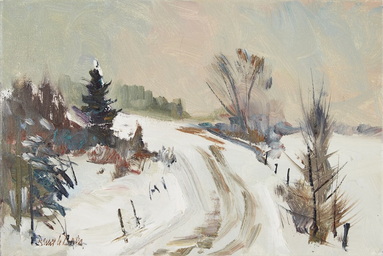 Artwork by Bruce Le Dain,  Winter Road, Wolfe County, Que.