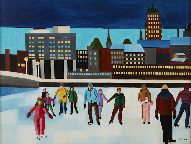 Artwork by Claude Picher, Les patineurs sur la rivière St-Charles