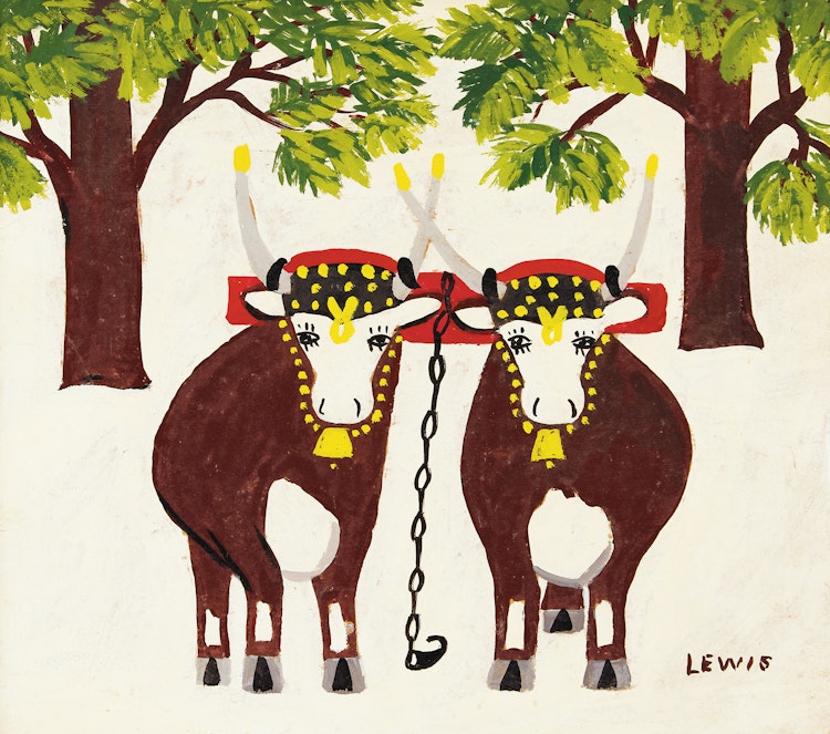 Artwork by Maud Lewis,  Oxen in Winter