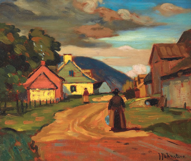 Artwork by John Young Johnstone, Village Scene, St. Joachim, Quebec