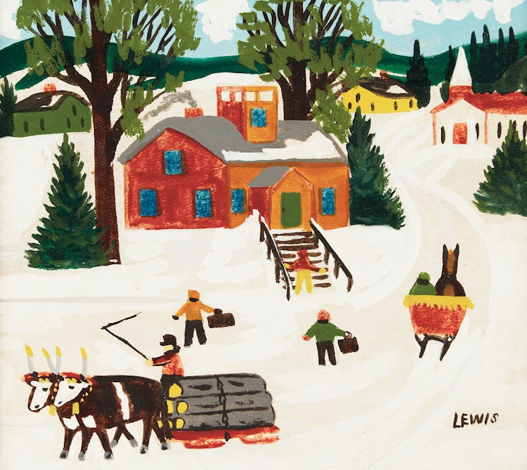 Artwork by Maud Lewis, School House in Winter
