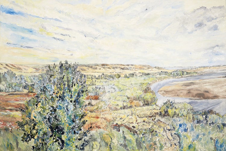 Artwork by Dorothy Elsie Knowles, The River with Hills