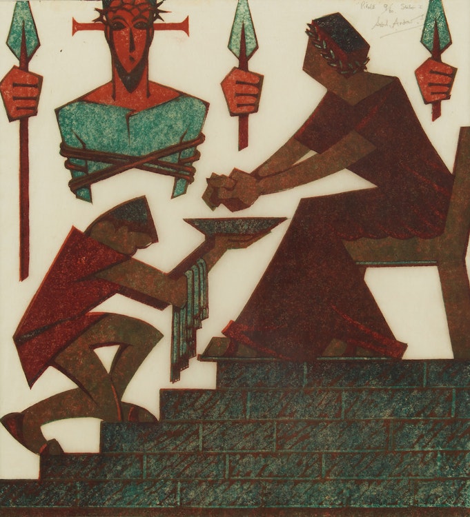 Artwork by Sybil Andrews, Pilate: Station I