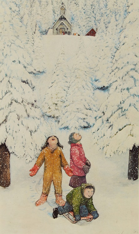 Artwork by William Kurelek,  Excitement of First Heavy Snow