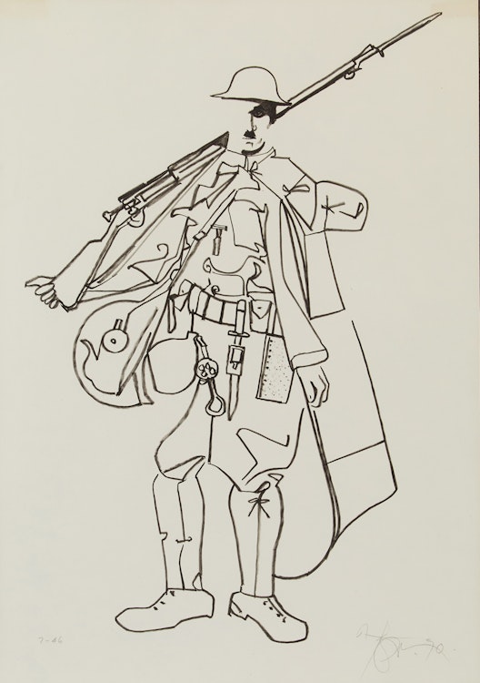 Artwork by Harold Barling Town, Charlie Chaplin with Shoulder Arms