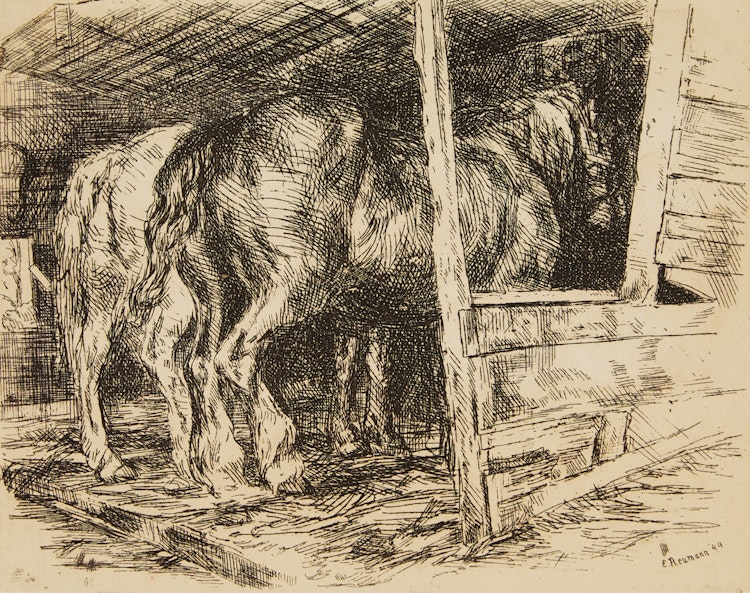 Artwork by Ernst Neumann,  Horses in Stable