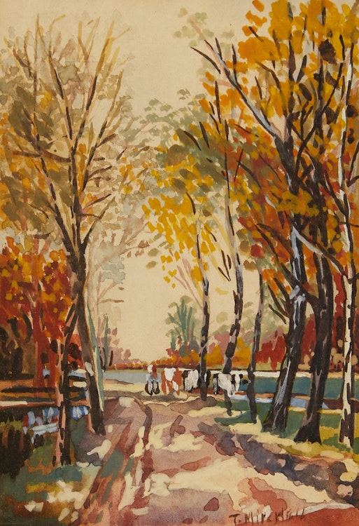 Artwork by Thomas Wilberforce Mitchell, Cows Wandering