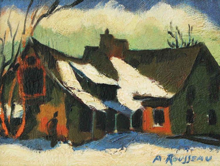 Artwork by Albert Rousseau, Winter Village Scene