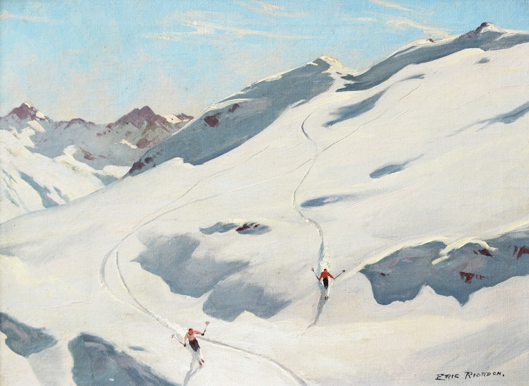 Artwork by Eric Riordon,  Skiers 