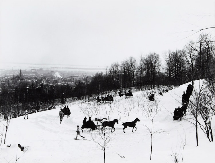 Artwork by Notman & Son, Sleighs of the Tandem Club and Snowshoers on Mount Royal