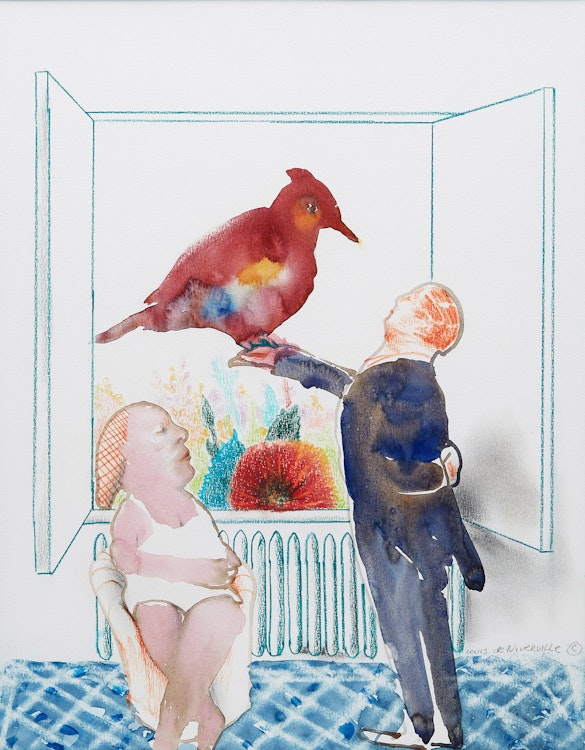 Artwork by Louis de Niverville, Man and Bird