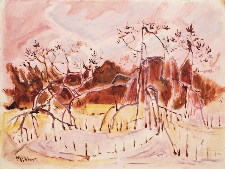 Artwork by Alexander Samuel Millar,  Coastal Landscape with Sumac; Trees at Water’s Edge; Pink Landscape with Sumac; Abstract Forest