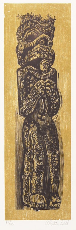 Artwork by Alistair Macready Bell, Kwakiuti Figure