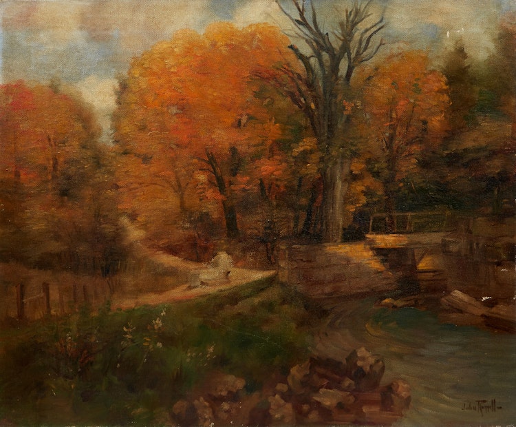 Artwork by John Wentworth Russell, Scene with Bridge