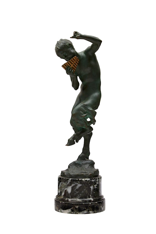 Artwork by Jules J. Labatut, Dancing Satyr with Panpipe