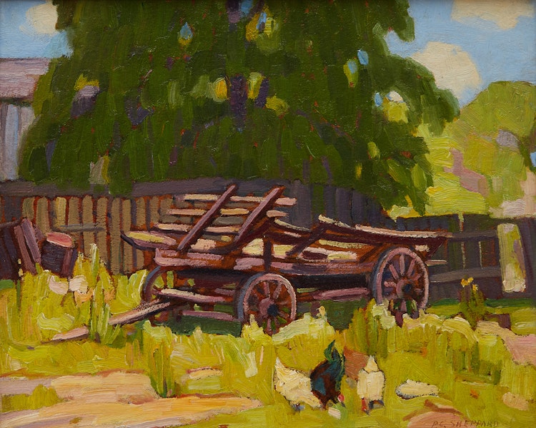 Artwork by Peter Clapham Sheppard, Cart with Chickens