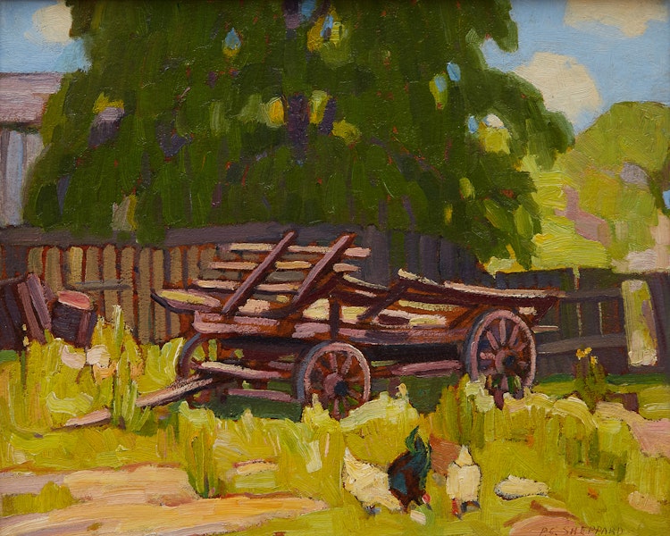 Artwork by Peter Clapham Sheppard,  Cart with Chickens