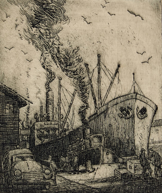 Artwork by Harry Draper Wallace, Docks of Toronto