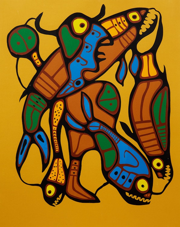 Artwork by Norval Morrisseau, Metamorphosis- Man into Fish