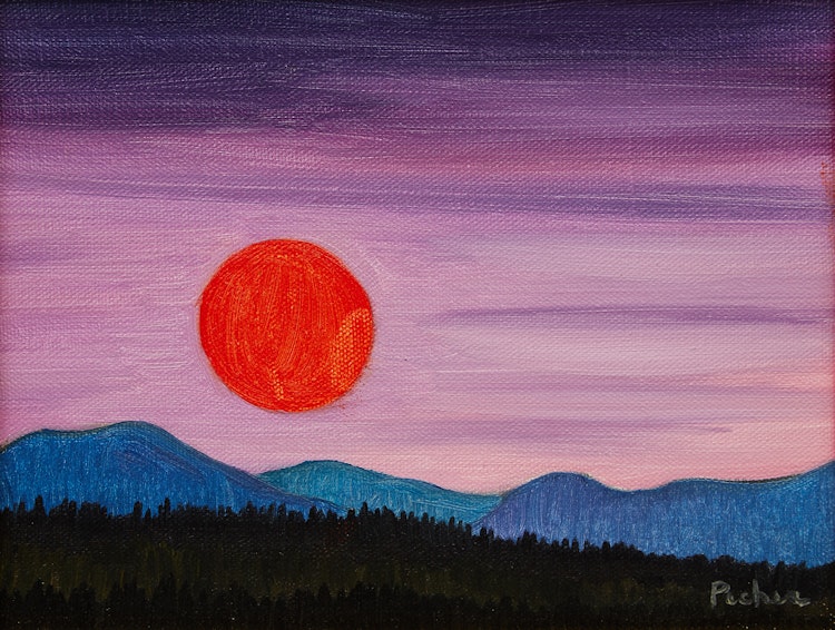 Artwork by Claude Picher, Ciel mauve et soleil rouge