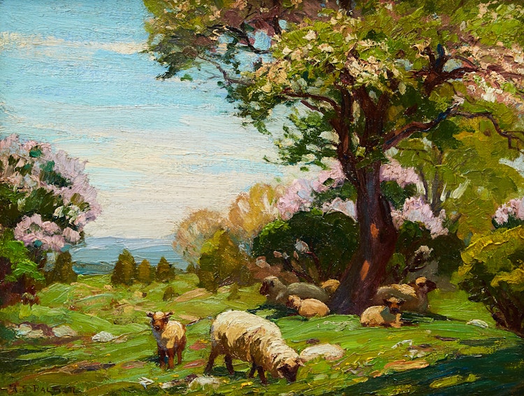 Artwork by Herbert Sidney Palmer,  Lilacs and Apple Blossoms (Spring Pasture)