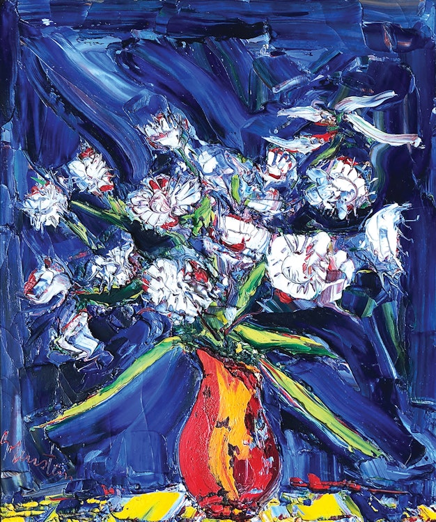 Artwork by Samuel Borenstein, White Flowers and Dark Background
