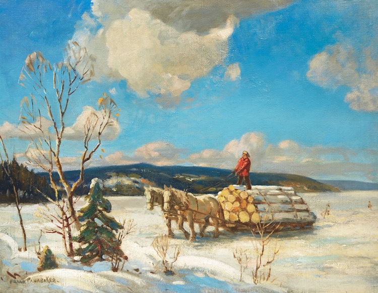 Artwork by Frank Shirley Panabaker,  Winter Logging Scene