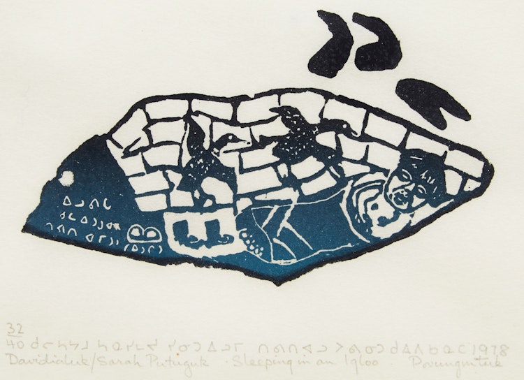 Artwork by Davidialuk Alasua Amittu, Sleeping in an Igloo