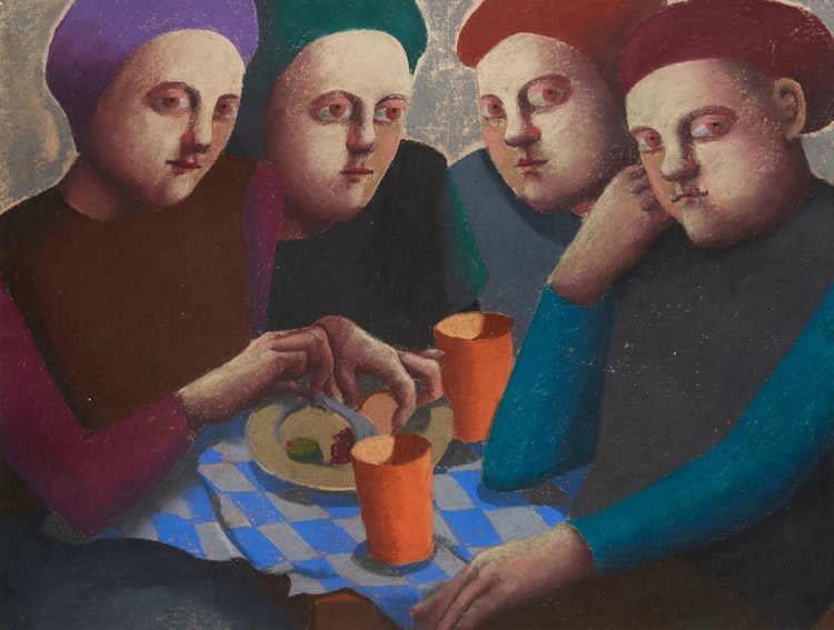 Artwork by Louise Scott, Sharing a Meal