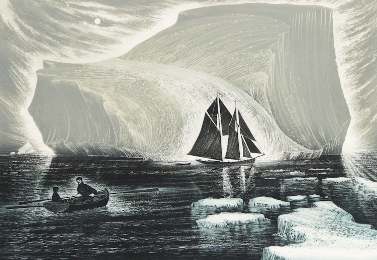 Artwork by David Lloyd Blackwood, The Flora Nickerson in the Labrador Sea
