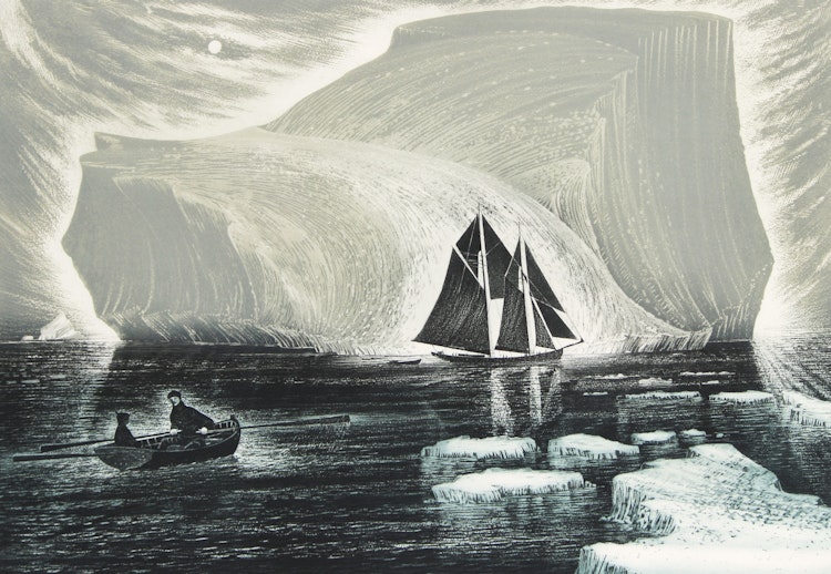 Artwork by David Lloyd Blackwood,  The Flora Nickerson in the Labrador Sea