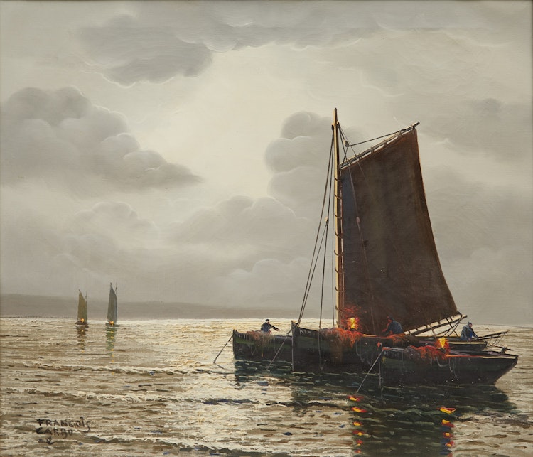 Artwork by François Carbu,  Retour de la pêche au clair de lune (Bretagne)