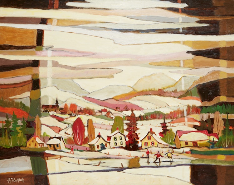 Artwork by Jean-Guy Desrosiers, Un soir au village (Charlevoix)