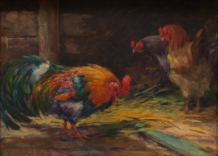 Artwork by Elizabeth Annie McGillivray Knowles,  Roosters