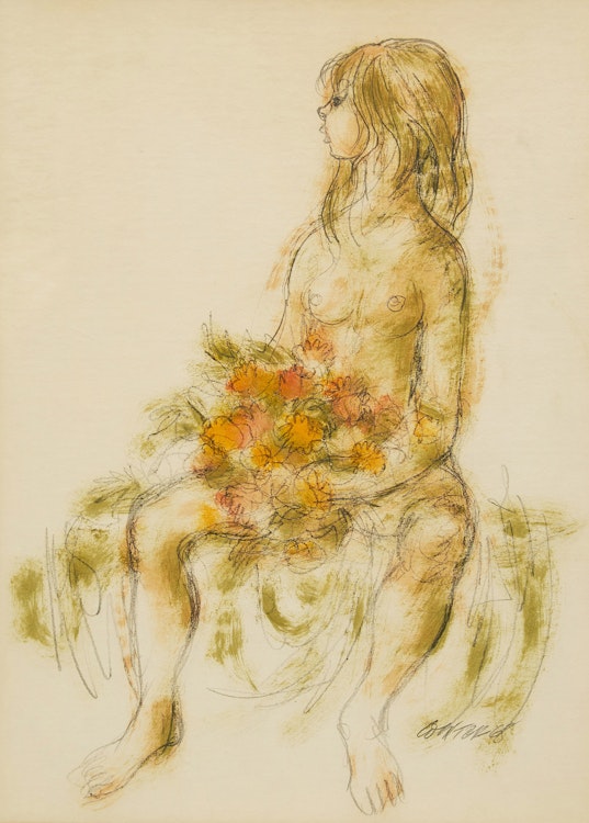 Artwork by William Arthur Winter,  Semi-Nude with Flowers