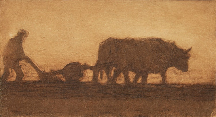 Artwork by Clarence Alphonse Gagnon, Oxen Ploughing