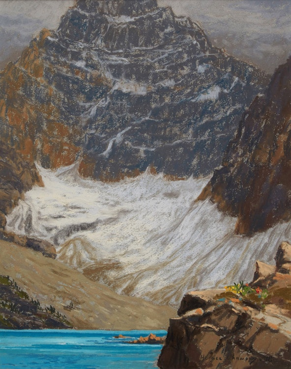 Artwork by Horace Champagne, Mount Biddle in September, with Lake McArthur -- Yoho National Park, B.C.