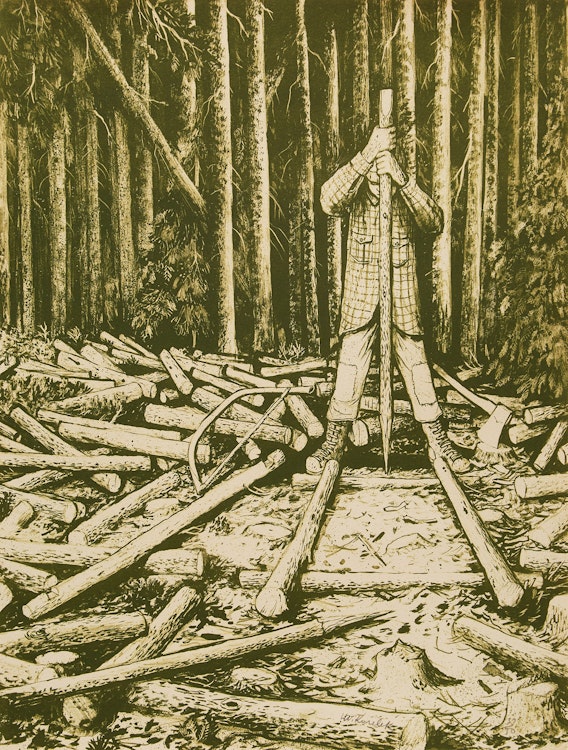 Artwork by William Kurelek, Building a Cord Cradle