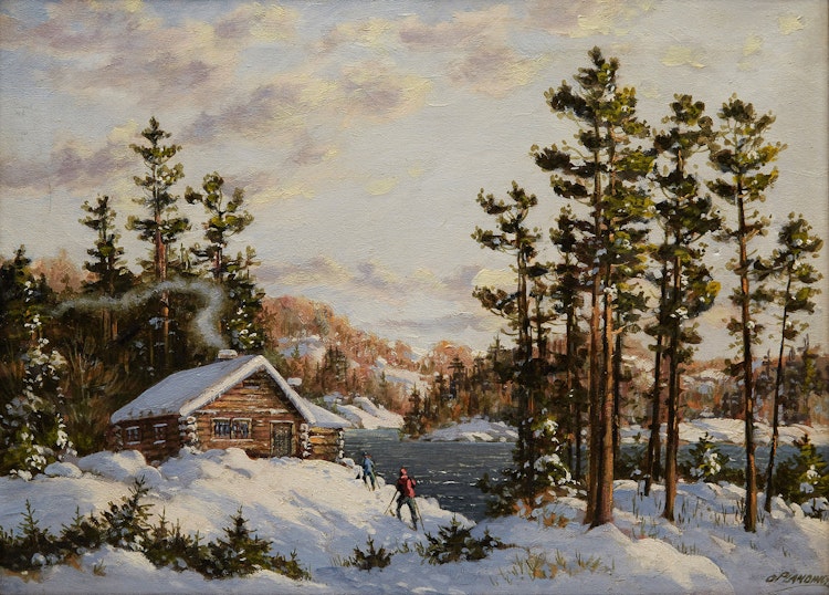 Artwork by Otto Planding, Winter Landscape with Cabin