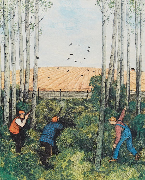 Artwork by William Kurelek,  Hunting