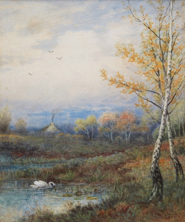 Artwork by Frederick Arthur Verner, Landscape with Swans
