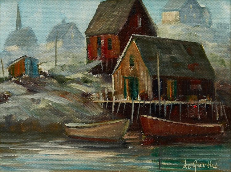 Artwork by William Edward de Garthe, Harbour Scene with Docked Boats