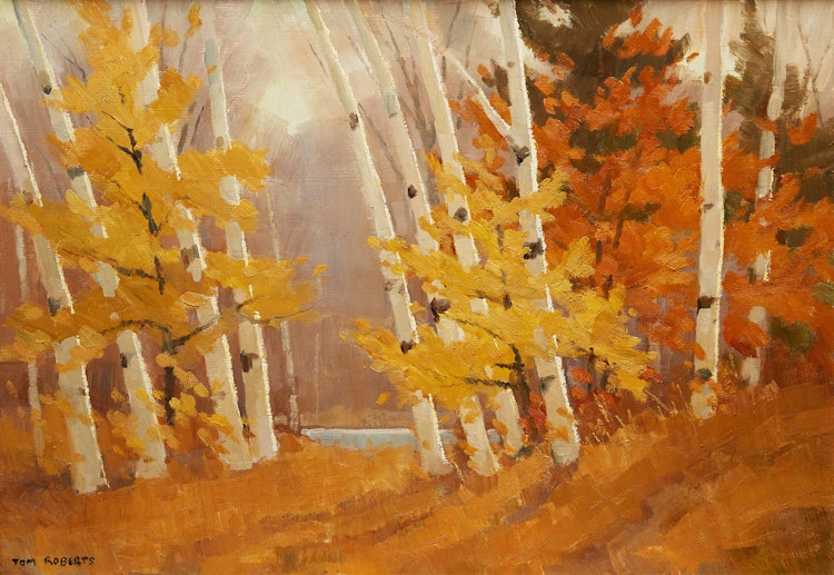 Artwork by Thomas Keith Roberts, Birch Woods in Late October