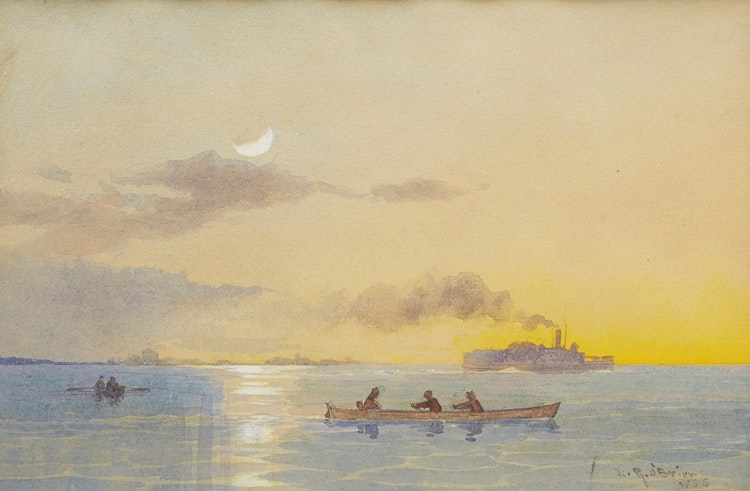 Artwork by Lucius Richard O'Brien,  Paddle Steamer Leaving Toronto Harbour, Evening